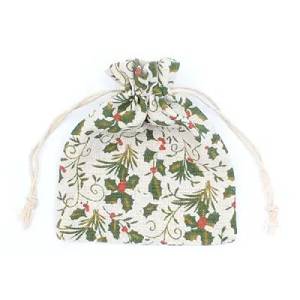 Holly Print Drawstring Bag